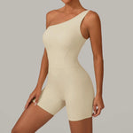 Summer One Shoulder Yoga Short Jumpsuit Women Sexy Cut Out Backless Scrunch Booty One Piece Suit Gym Workout Fitness Clothes