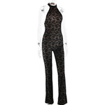 FDYOUI Women's Halter Neck Backless Evening Party Jumpsuits Lady Elegant Sleeveless Lace Overalls One Piece Bodysuit Streetwear