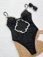 Sexy Black Leoard Print Patchwork One Piece Swimsuit 2026 Women Front Bow Hollow Out Bandage Cross Bathing Suit Holiday Swimwear