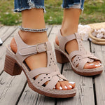Lightweight Thick High Heels Sandals Women Plus Size 36-43 Summer Rome Shoes Woman Ankle Buckle Open Toe Beach Sandles Female