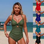 Summer Twist Front Cutout Push Up Swimsuit Crisscross Back Ruched Tummy Control One Piece Beach Elegant Slimming Bathing Suit