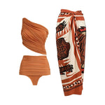 2024 Sexy Sling Ruffle Solid Two Pieces Bikini Women High Waist 3D Flower Swimsuit Skirt Summer Backless Beachwear Bathing Suit
