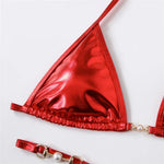Shiny Red String Halter Triangle Micro Bikinis Sets Sexy Swimsuit Women Thong Bathing Suit Lace-up Bikini 2026 Mujer Biqiunis