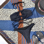 Solid Color Bikini Sexy Hollow Out Bandage Cross Thong Swimwear Women Halter Backless Bathing Suit High Waist Swimsuit 2026 New