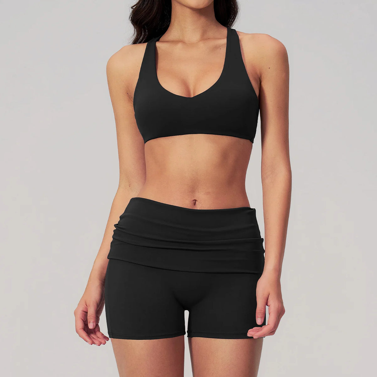 Women Two Piece Gym Yoga Sets Back Cross Sports Bra Pleate High Waist Short Fitness Suit Outdoor Running Camisole Tops Outfits