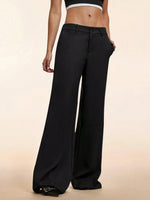 Women's Elegant Low Waist Personalized Slight Flared Leg Pants Casual Ribbed Wide Leg Mopping Trousers Streetwear 2025