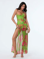 Women’s Tube Top Dress Bohemian Printed Strapless Mesh High Slit Long Dress Summer Evening Party Beach Sexy Club Dresses Summer