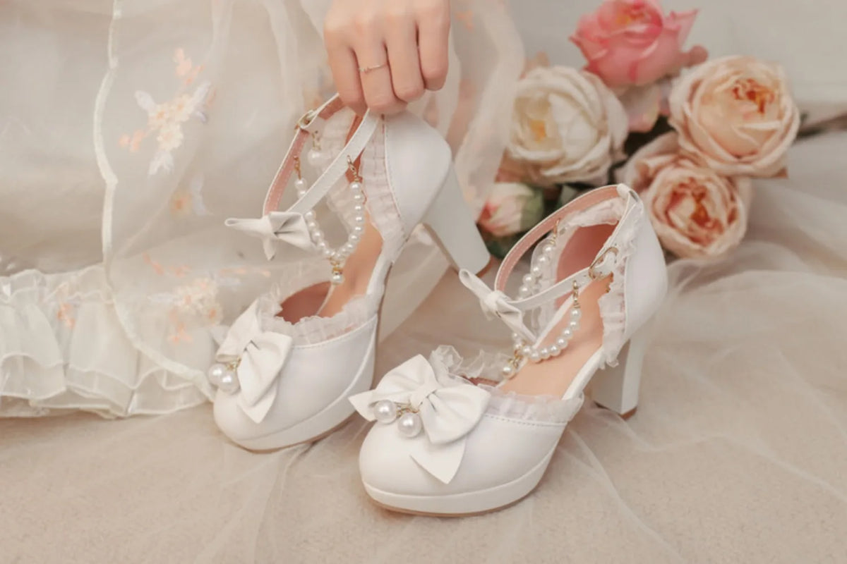 Women Girls Mary Janes 9cm High Heel Ankle Strap Pumps Sweet Chunky Buckle Princess White Sandals New Summer Large Size 33-48