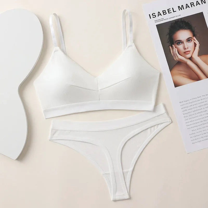 Comfort Cotton Bra Panties Set Women Push-Up Bra Low Waist Thongs Sports Underwear Sexy Lingerie Set Female T-Back Intimates