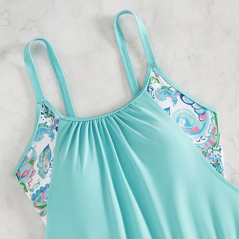 Summer Two Pieces Swimsuits Woman Print Swimwear Female Tankini Sets Beachwear High Waisted Bathing Suit Sports Women Bathers