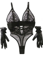 Sexy Bodysuits Polka Dot Mesh Flower Embroidery Lace Glove Backless Deep V Suspenders Sleeveless Bodysuits Charming Casual LE4A