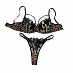 Floral Embroidery Leopard Print Lingerie Set Women Sheer Mesh Underwire Bra And Thong Sexy Underwear ZA825183