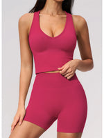 Seamless Yoga Sets Women Breathable V Neck Shockproof Sports Vest Fitness Suit Outwear High Waist Shorts Training Fitness Suit
