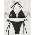 Sparkling Sequins Halter High Leg Cut Bikini Women Swimwear Female Swimsuit Two-Pieces Bikini Set Bather Bathing Suit Swim V6678
