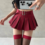 WOMENGAGA Summer Skorts High-quality Sexy A-LINE Safety Skirts Pleated Skirt Half Length Short Skirt Belt Fashion Women E4H4