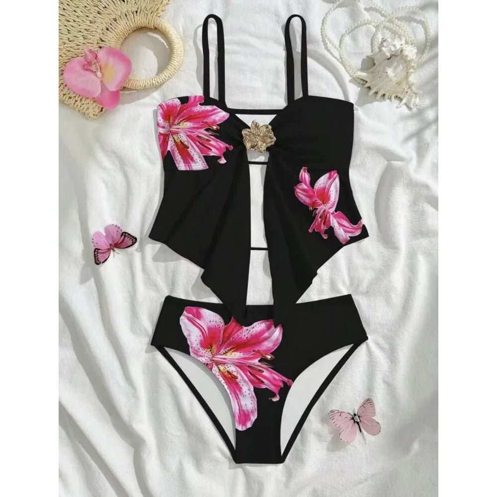 High Waisted Bikinis 2026 Push Up Women Swimsuits Sexy Swimwear Brazilian Bikini Set Floral Biquini Pink Black Summer Beachwear