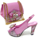Doershow new come Matching Women Shoe and Bag Set Decorated black Nigerian Shoes and Bag Set Italy Shoes and Bag set HDF1-17