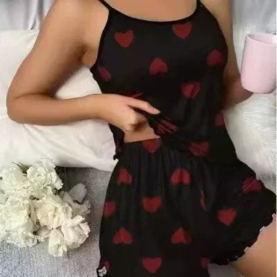 Women Pajamas Set Summer Large Size Vest Shorts Women's Suspenders Soft Casual Cute Printed Pajama Set