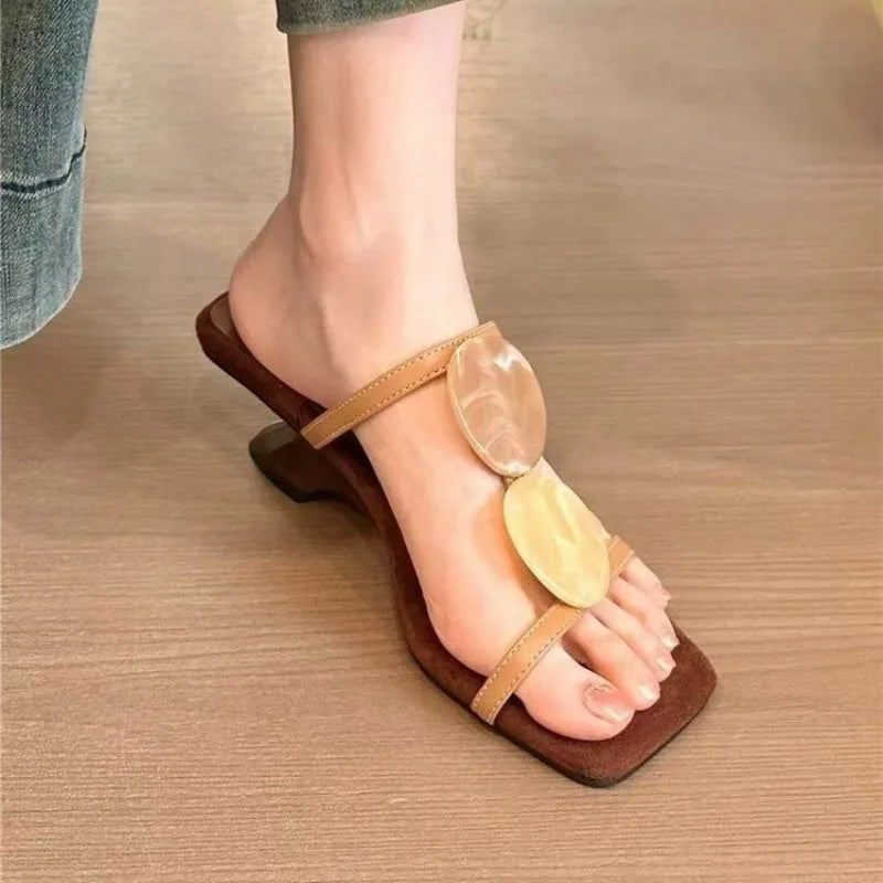 Square Toe Slippers Women High Heels Sandals Open Toe Shoes 2026 Summer Casual Beach Pumps Sexy Pumps