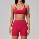 2 Pieces Seamless Yoga Sets Women Solid Color Sports Bra Tight Fitting Peach Buttocks Shorts Fitness Suit Gym Running Tracksuit