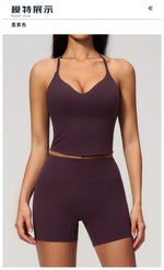 New Yoga Sets Women V Neck Back Criss Cross Sports Tank Top High Waist Butt Lift Shorts Fitness Suit Gym Running Workout Clothes