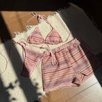 Striped Halter High Cut With Shorts Bikini Three-pieces Bikini set Female Swimsuit Bathing Suit Women Swimwear Bather Swim V6326