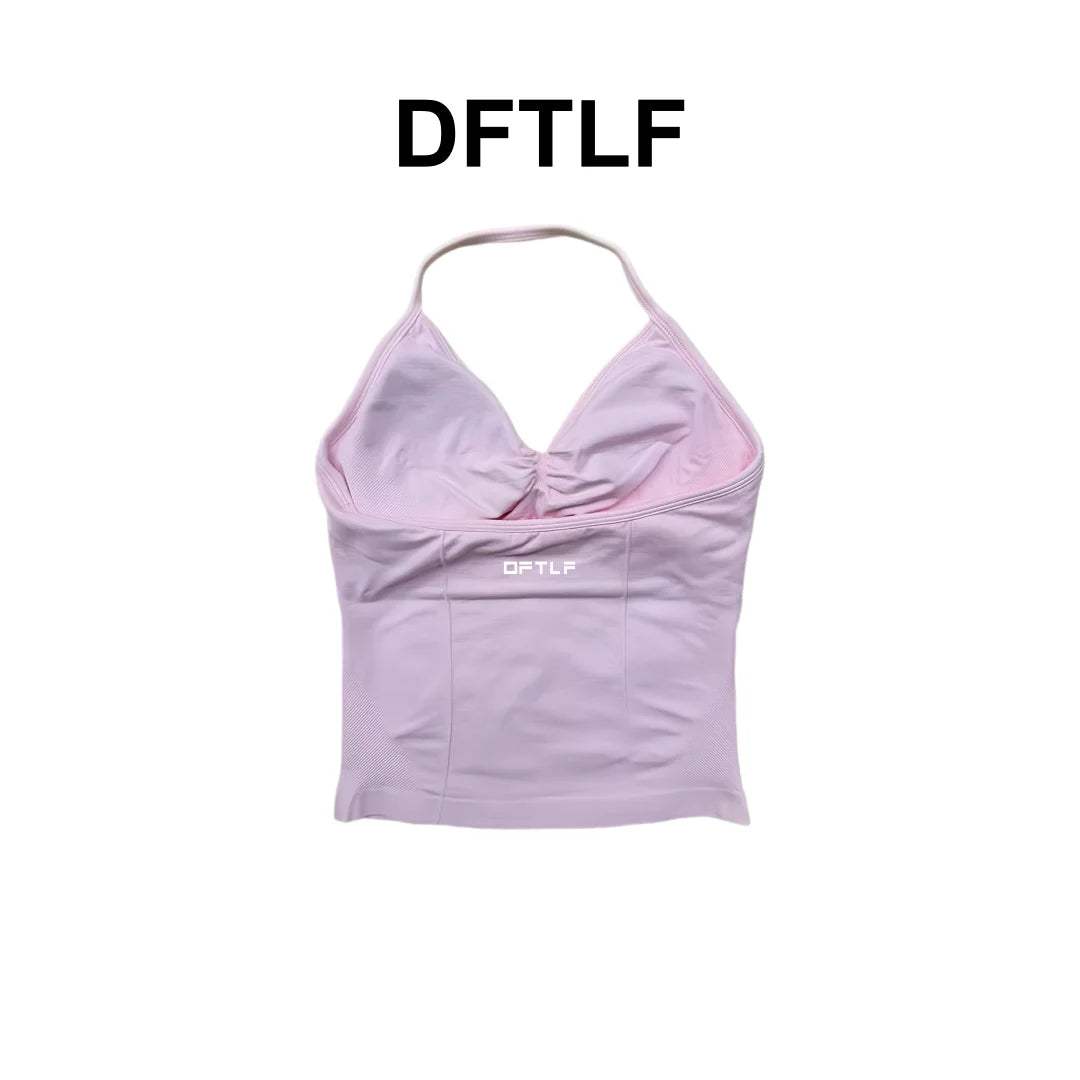 DFTLFNew Women Seamless V-neck Sports Vest Breathable Sleeveless Yoga Top Detachable Padding Slim Fit Gym Running Workout Athlet