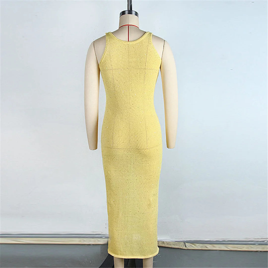 S - XL Sparkling Sleeveless Crochet Knitted Tunic Beach Cover Up Cover-ups Beach Dress Beach Wear Beachwear Female Women V6796
