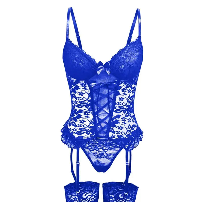 Erotic Set Lingerie Women's Underwear Sheer Lace Bralette Bra Brief Set Garters Thong Sleepwear Sexy Underwear Outfit