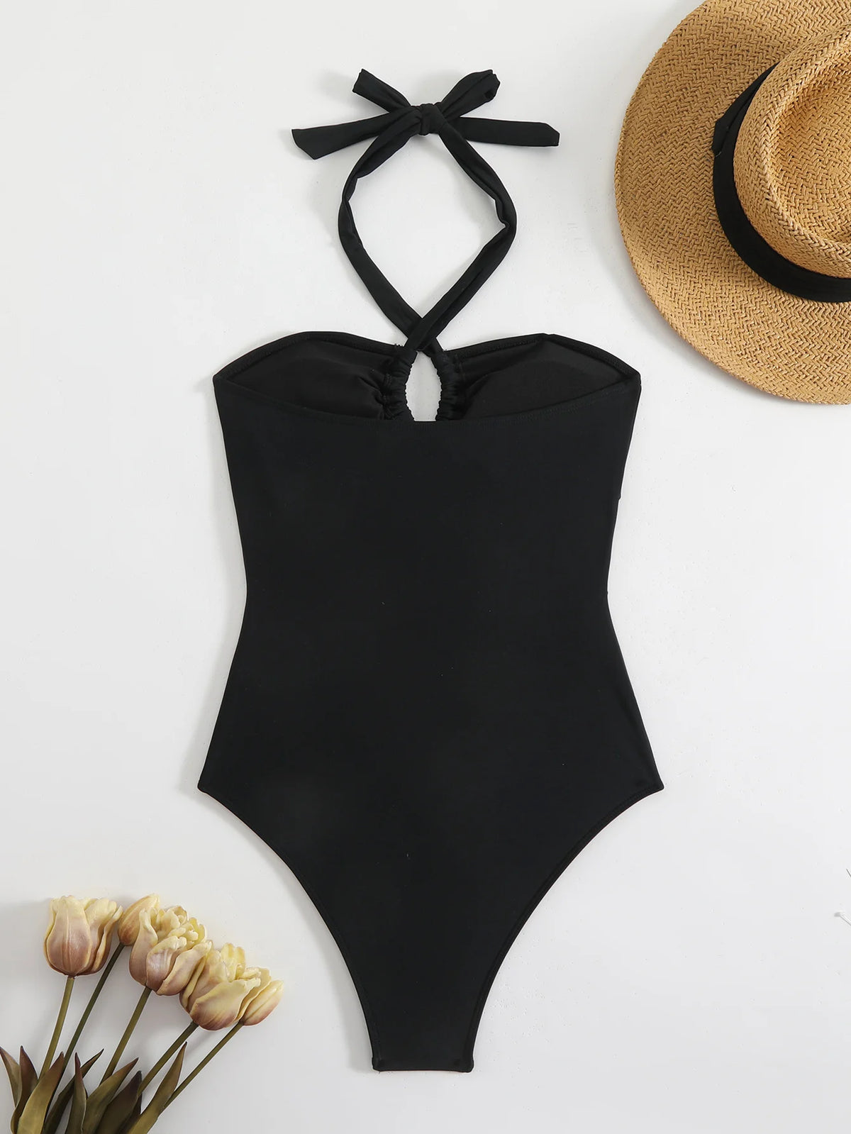 2026 Sexy Padded Swimsuit Women One Piece Halter Hollow Swimwear Female Solid Bathers Bathing Swimming Swim Suit Beachwear