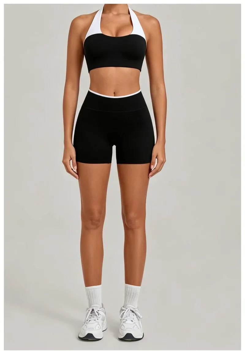 Women's Seamless Yoga Sets Sports Gym Fitness High-Waist Hip Lifting Shorts Suits Training Running Workout Beautiful Back Sets