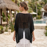 Womens See-through Knitted Cover-ups Poncho Solid Color Asymmetric Tops Cape for Daily Beach Shawl Summer Fall