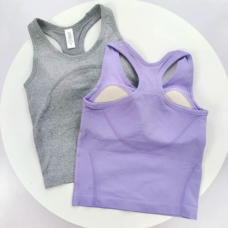 Women's One Piece Yoga Sports Vest Stretch I-Shaped Running Fitness Slimming Short Style Camisole Outerwear