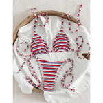 S - XL Striped Halter Bikini Women Swimwear Female Swimsuit High Cut Leg Bather Bathing Suit Swim Two-pieces Bikini set K8043