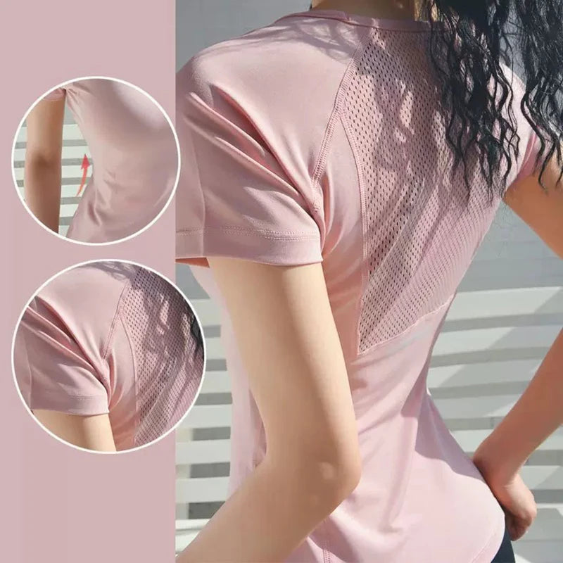 Women's Mesh Sports Fitness T-Shirt Quick Dry round Neck Pullover Short Sleeve Breathable Yoga Top for Workout And Fitness