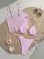 Vintage 3D Flower Thong Bikini Set 2026 Women Summer Fruit Print Cover Up 3 Piece Swimwear Push Up Bra Bathing Suit Swimsuit