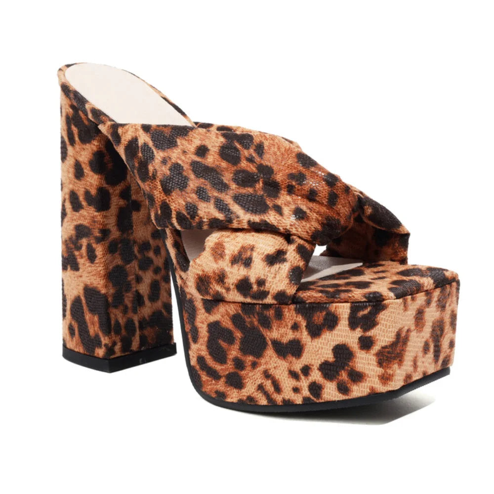 2026 New Europe and America Style Leopard Print Slippers Comfort Platform High Heel Sandals 14.5CM Summer Women Outdoors Shoes