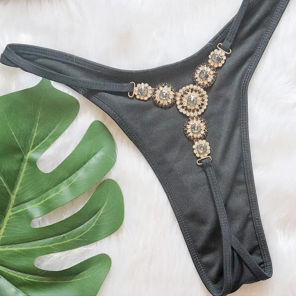 Extreme Mini Micro String Diamond Bikini Women Swimsuit Female Triangle Swimwear Two Pieces Bikini Set Halter Bathing Suit Swim