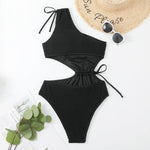 One Shoulder Women's Swimsuit One Piece Cut Out Sexy Swimwear Women 2022 Textured Monokini Solid Bathing Suit Beach Wear Purple