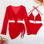 2025 Sexy Bikinis Female Swimsuits Women's Four-Piece Swimwear Beach Swim Wear Bathing Suits Brazilian Bikini Set Red Bather