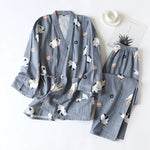 New Japanese-style Kimono Two-piece Couple Pajamas Cover Men and Women Pure Cotton Gauze Cute Kitten Thin Home Service Plus Size