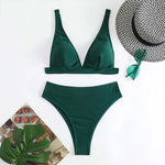 Women Sexy Green Bikini Set Push Up Bathing Suits Swimwear High Waist Swimsuit Two Pieces Swimming Suit Beachwear Halter Biquini