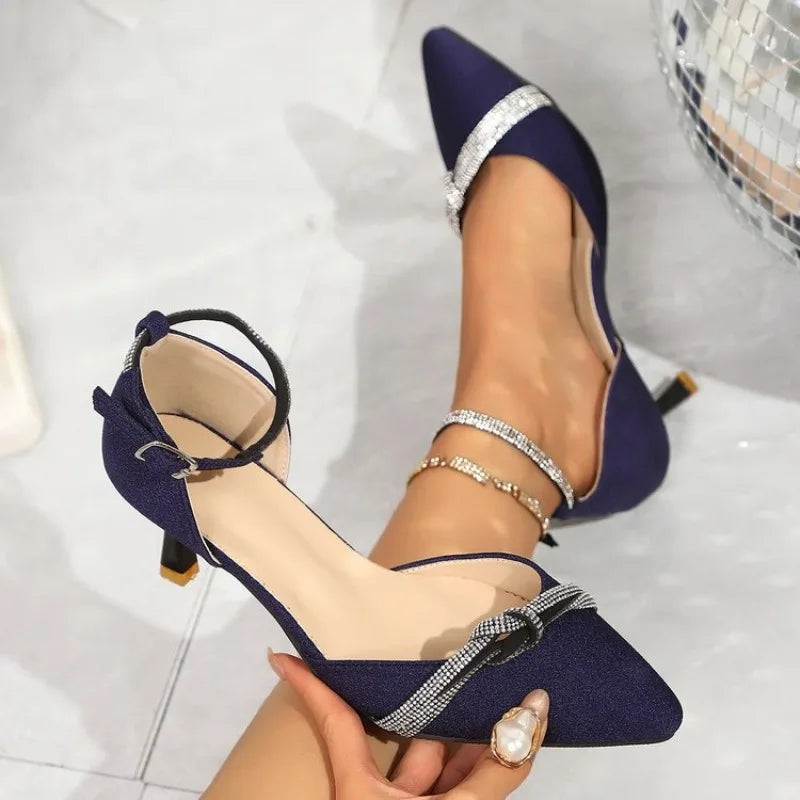 New Women Pointed Toe Baotou Sandals Spring High Heels Shoes Fashion Luxury Rhinestone Roman Sandals
