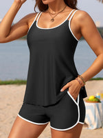 Black White Patchwork Tankini Set Swimwear Women 2026 Double Strap Push Up Tank Top High Waist Pocket Short Two Piece Swimsuit