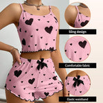 Women's Pajamas Set Summer Sleepwear 2 PCS Short Tank Tops and Shorts Sets Valentine's Day Gift Casual Love Printing Lounge