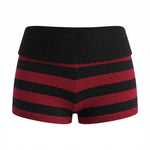Summer Women's Trendy Shorts Foldover Waistband Striped Knit Shorts Beach Casual Streetwear