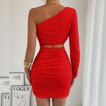 Fashion Sexy Dress Slanted Collar Single Shoulder Sleeves Hollow Slim Fit Sexy Dresses Skinny Slim Elegant Party Mini Dresses