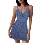 Women's Bohemian Floral Print Mini Dress V Neck Spaghetti Strap Wrap Bodycon Short Dress Casual Slim Fit Summer Beach Sundress