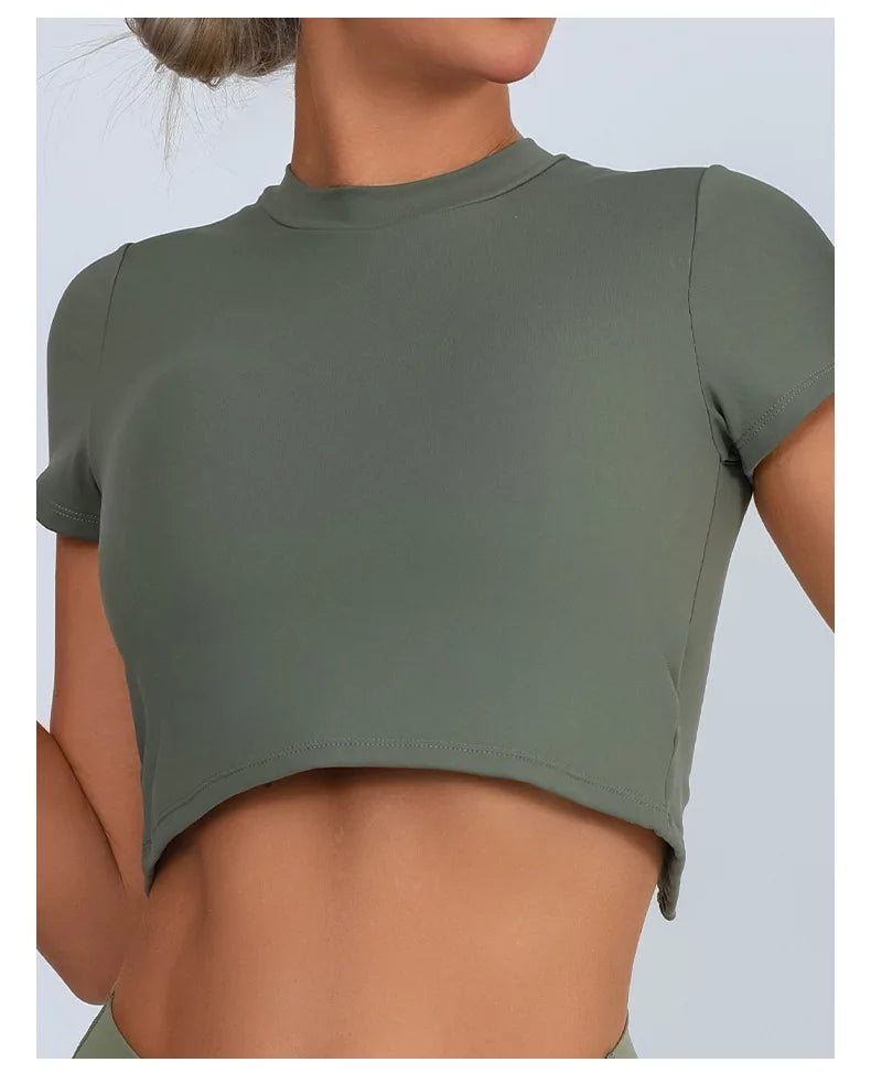 Yoga Short Sleeved T-shirt Women Hollow Back Bandage Tie Cross Sports Tank Top with Chest Gym Running Active Wear Fitness Shirts