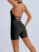 Summer Yoga Jumpsuit Back Hollow Out Bandage Pleate Pocket Shorts Sports One Piece Suits Butt Lifting Fitness Workout Bodysuit